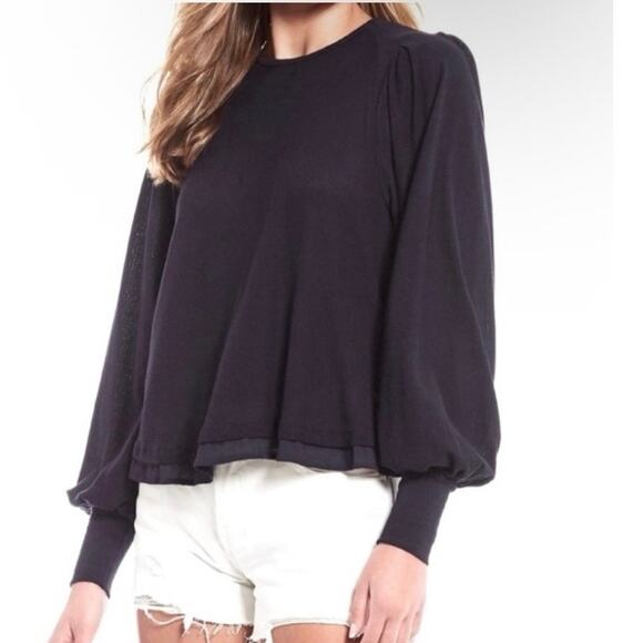 Free People Sz L Billie Ribbed Pleated Top with Blouson Sleeves - Picture 1 of 16